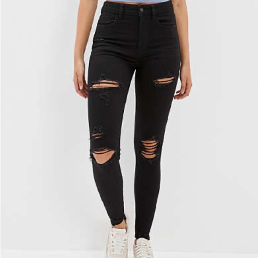 AE black destressed denim jeans New without tags